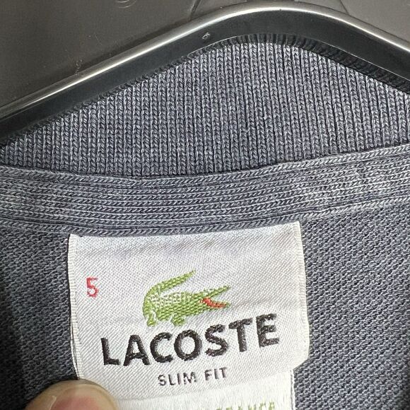 Lacoste Vintage Washed Pique Polo Shirt Men’s Size 5 Gray Short Sleeve Slim Fit - Picture 9 of 11